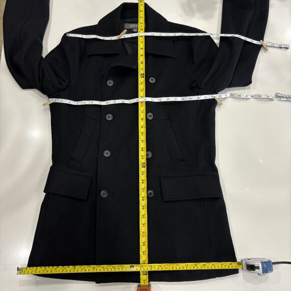 Lg Black Wool Blend Lined Double Breasted Long Sleeve Collar Button Pocket Coat - Picture 11 of 11